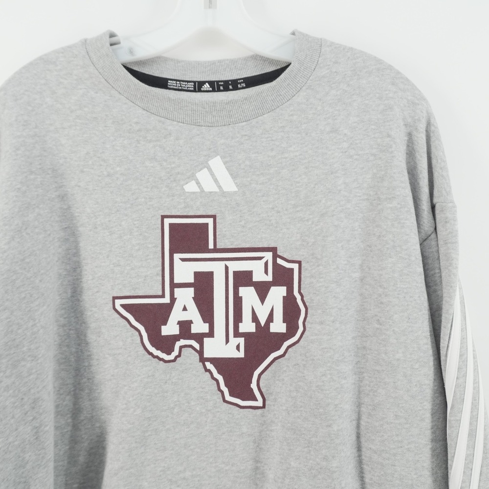 Adidas Sweatshirt Mens XL Gray Texas A&M Aggies Crew Neck 3-Stripe Pullover
